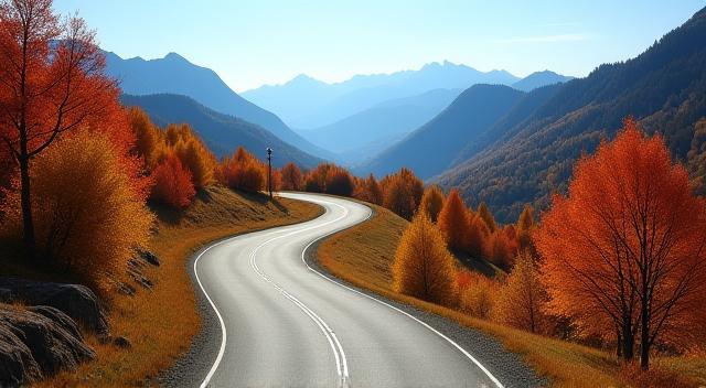 Beautiful winding scenic route through Austrian mountains during autumn
