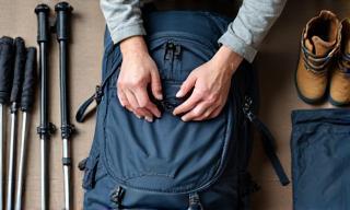 Reisende packen einen Rucksack für eine Wanderung in den Alpen